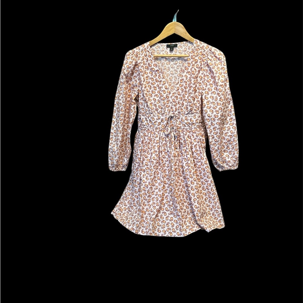 J. Crew floral Print Dress - orange and purple on pink, puffy sleeve, size 4